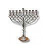 Nickel Chanukah Menorah with Pomegranate and Lea... | Hanukkah Menorah