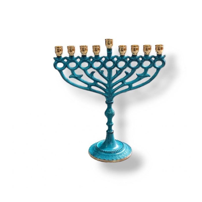 Patina Chanukah Menorah with Pomegranate and Lea... | Hanukkah Menorah