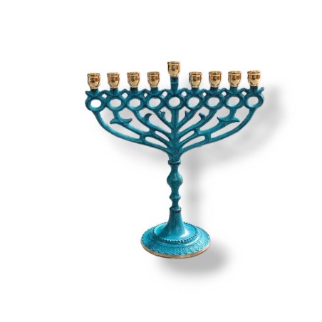 Patina Chanukah Menorah with Pomegranate and Lea... | Hanukkah Menorah