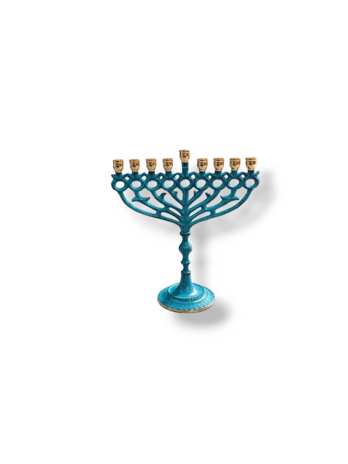 Patina Chanukah Menorah with Pomegranate and Lea... | Hanukkah Menorah