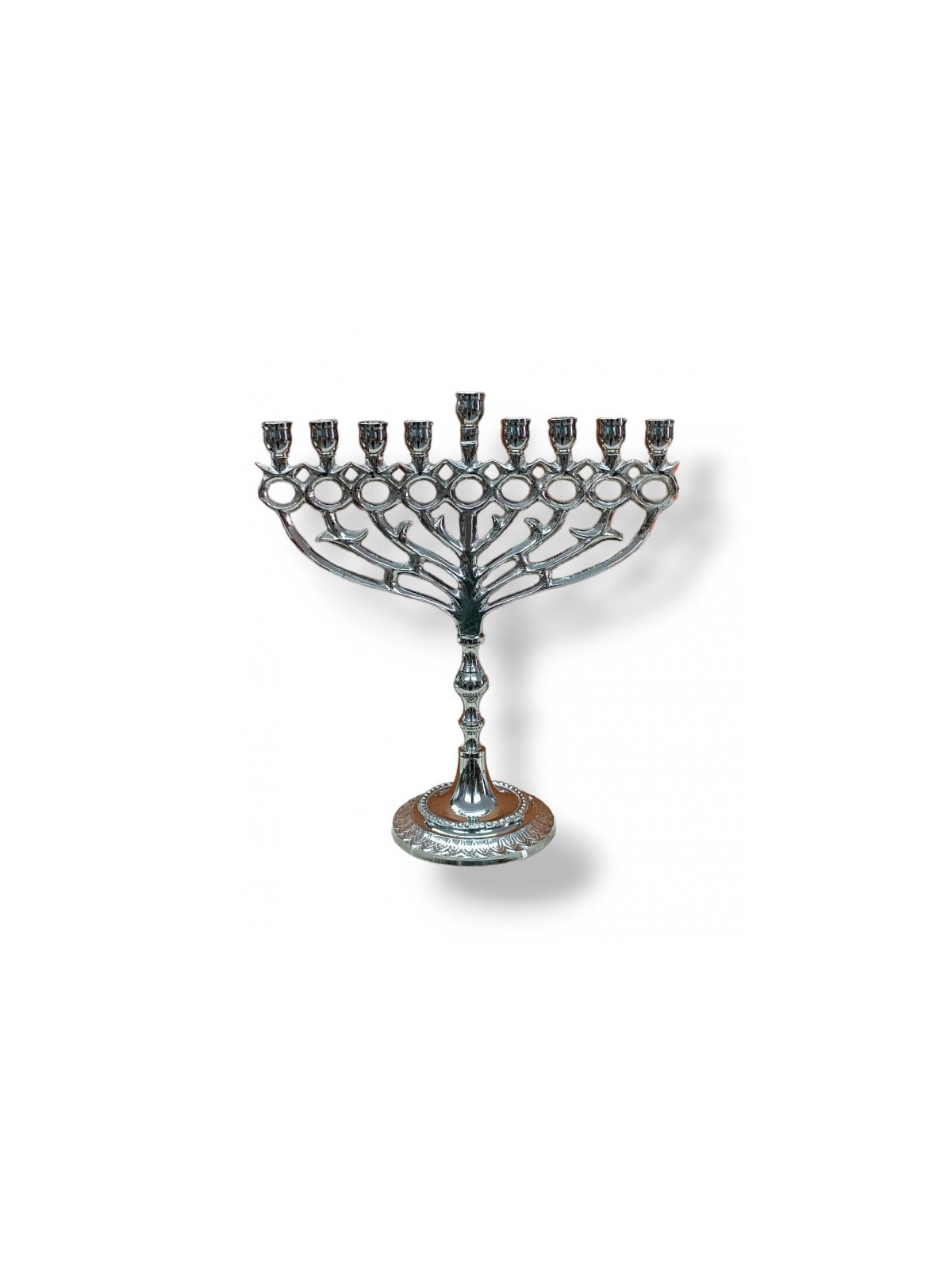 Nickel Chanukah Menorah with Pomegranate and Lea... | Hanukkah Menorah
