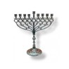 Nickel Chanukah Menorah with Pomegranate and Lea... | Hanukkah Menorah
