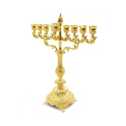 Decorative Gold Chanukah Menorah with Filigree D... | Hanukkah Menorah