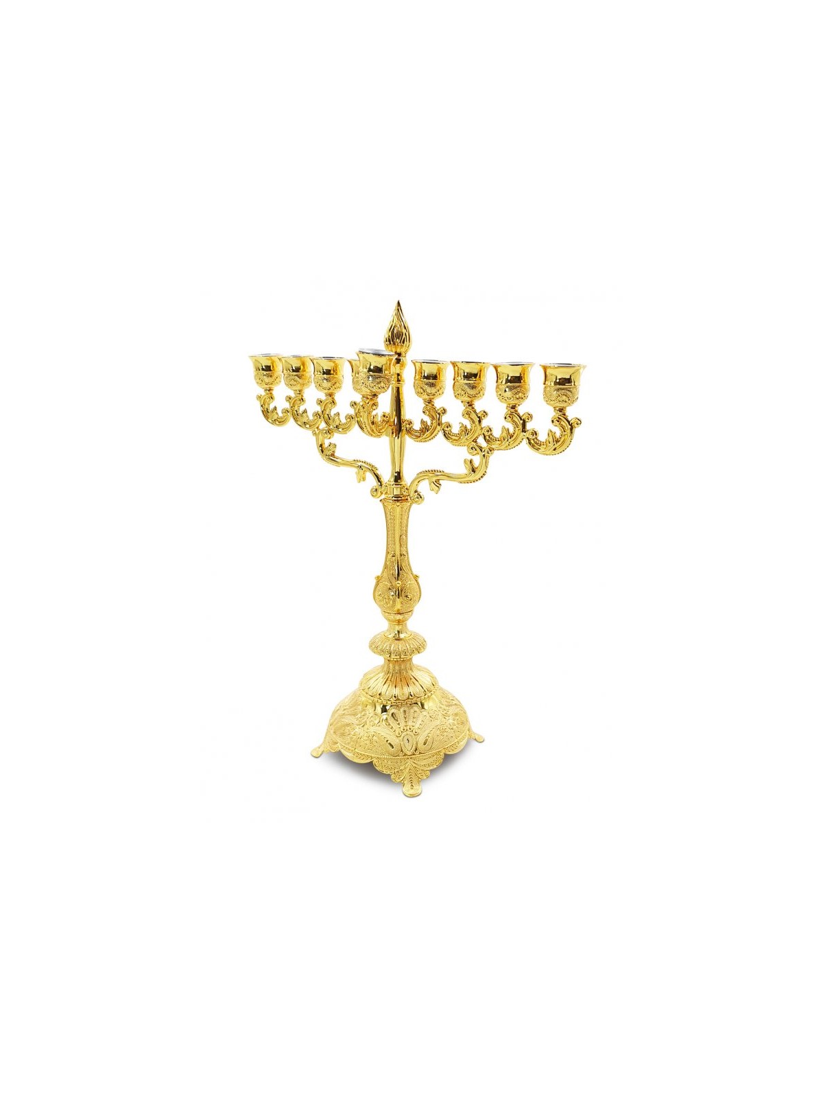 Decorative Gold Chanukah Menorah with Filigree D... | Hanukkah Menorah