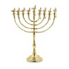 Hanukkah Menorah Golden Brass with Decorative Al... | Hanukkah Menorah