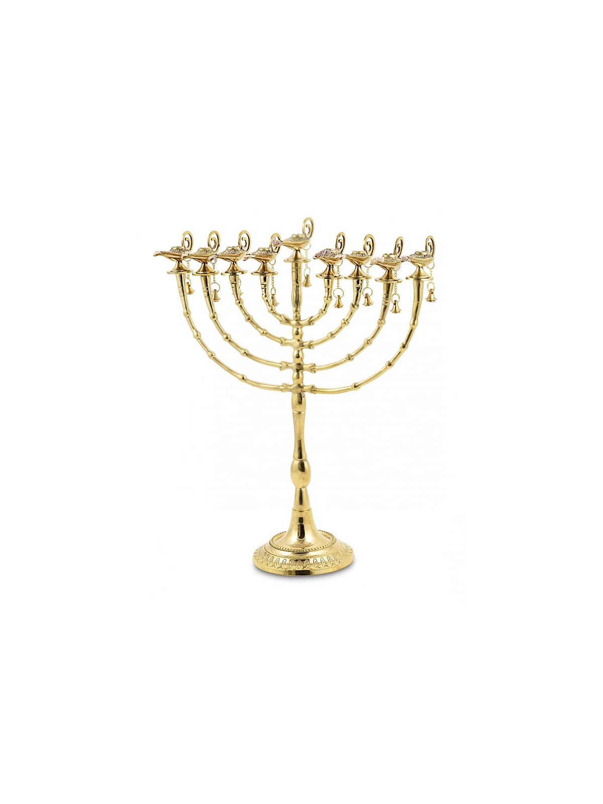 Hanukkah Menorah Golden Brass with Decorative Al... | Hanukkah Menorah