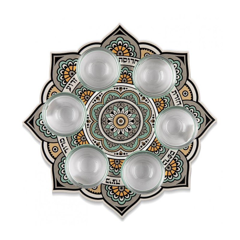 Dorit Judaica Raised Seder Plate with Bowls Mustard ... | Seder Plates