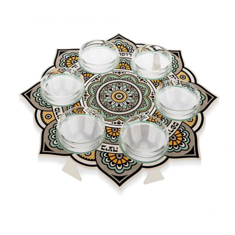 Dorit Judaica Raised Seder Plate with Bowls Mustard ... | Seder Plates