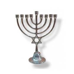 Nickel Plated Chanukah Menorah with Star of Davi... | Hanukkah Menorah