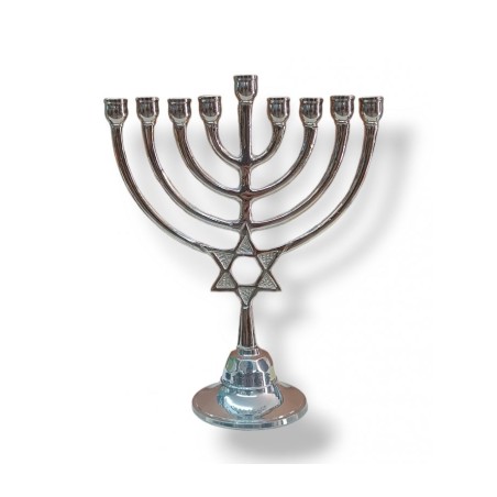 Nickel Plated Chanukah Menorah with Star of Davi... | Hanukkah Menorah