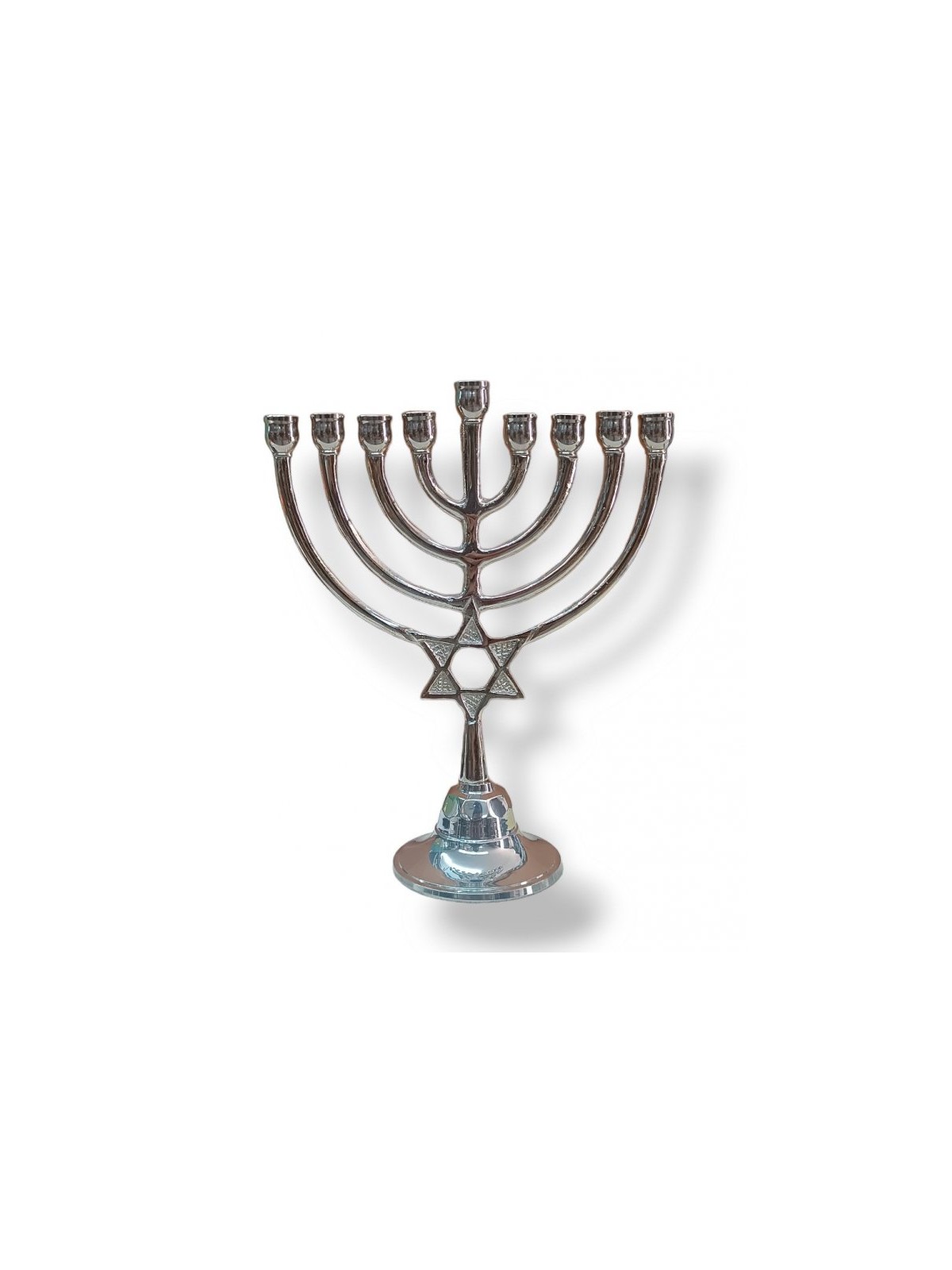 Nickel Plated Chanukah Menorah with Star of Davi... | Hanukkah Menorah