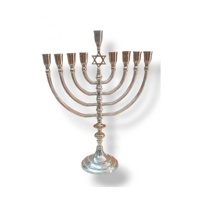 Nickel Plated Chanukah Menorah with Star of Davi... | Hanukkah Menorah