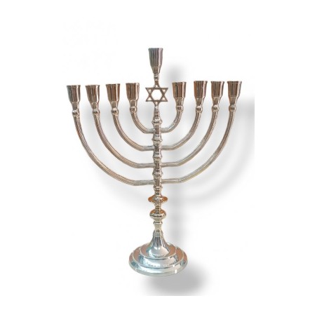 Nickel Plated Chanukah Menorah with Star of Davi... | Hanukkah Menorah