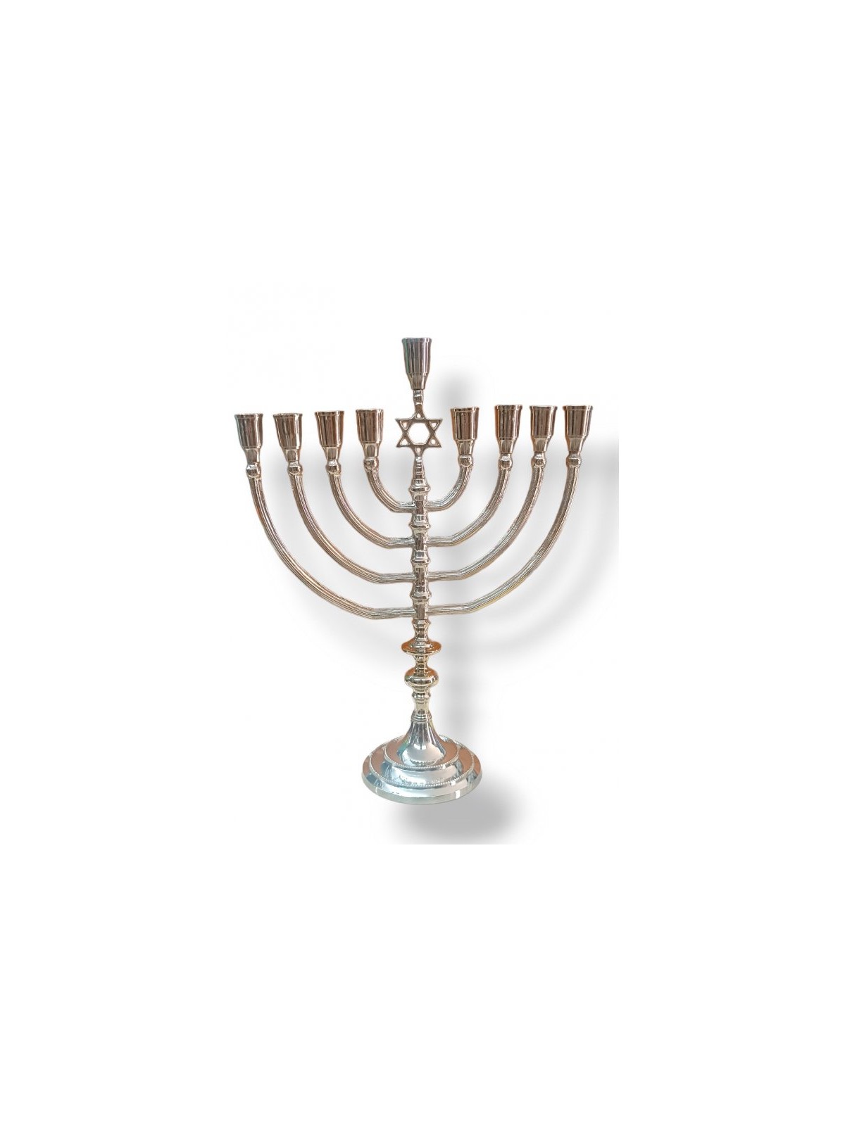 Nickel Plated Chanukah Menorah with Star of Davi... | Hanukkah Menorah
