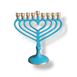 Chanukah Menorah Patina Metal with a Heart Shape... | Hanukkah Menorah