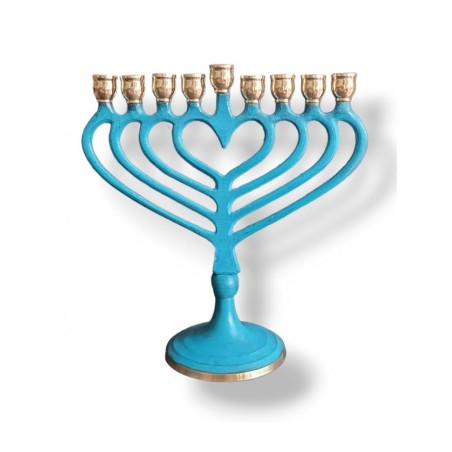 Chanukah Menorah Patina Metal with a Heart Shape... | Hanukkah Menorah