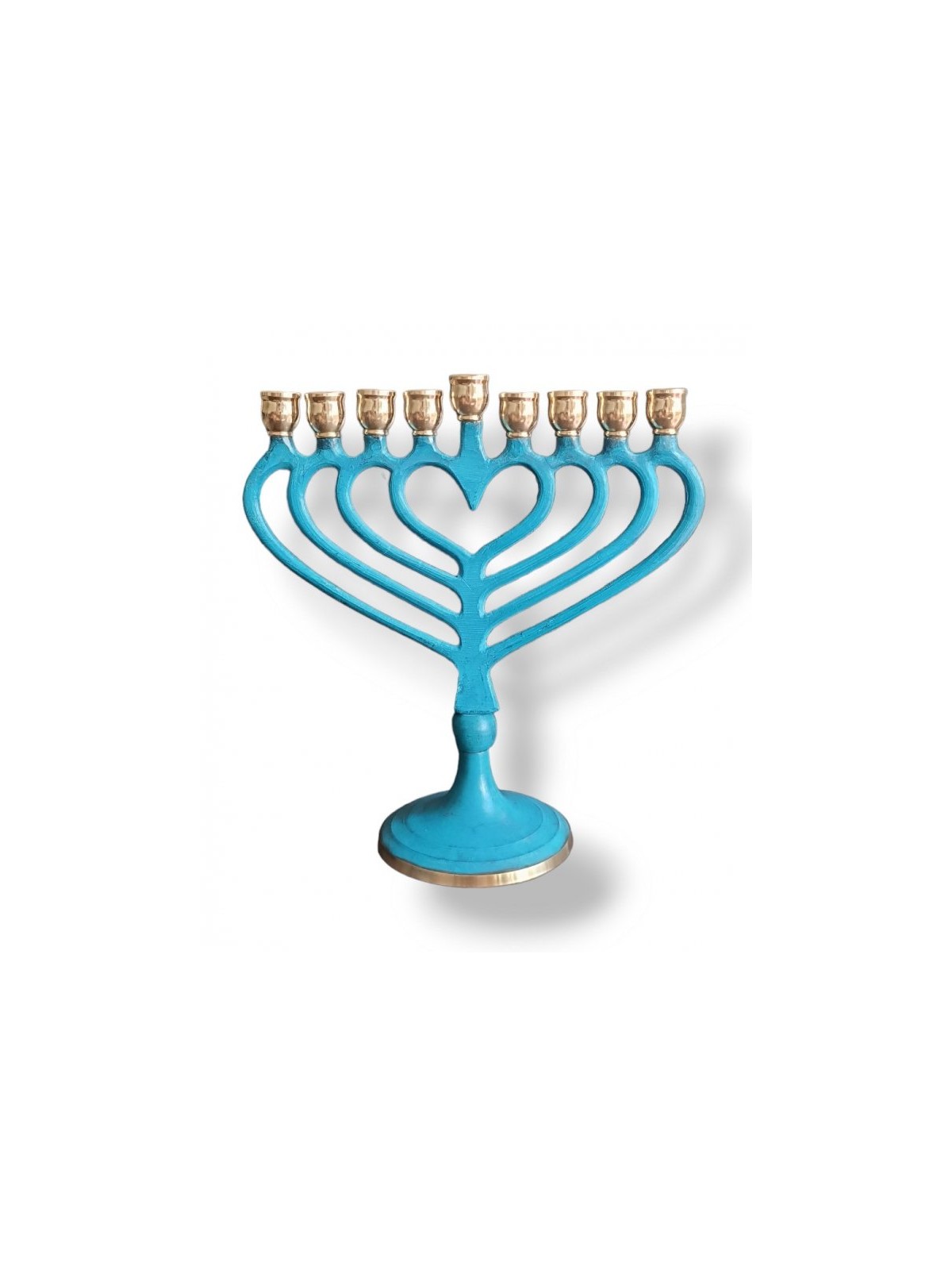 Chanukah Menorah Patina Metal with a Heart Shape... | Hanukkah Menorah