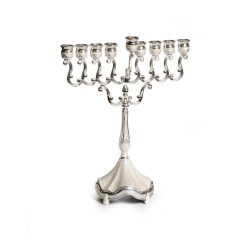 Nickel Plated Chanukah Menorah with Cream Colore... | Hanukkah Menorah