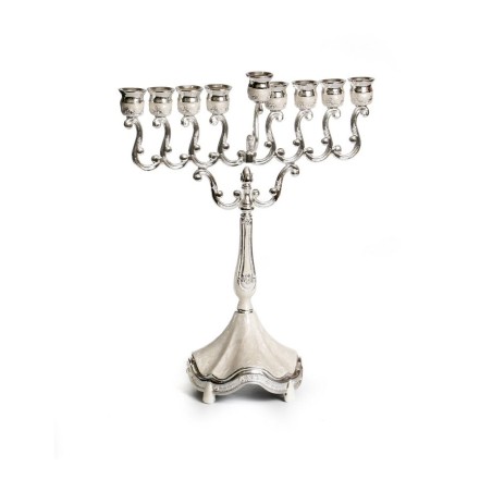 Nickel Plated Chanukah Menorah with Cream Colore... | Hanukkah Menorah