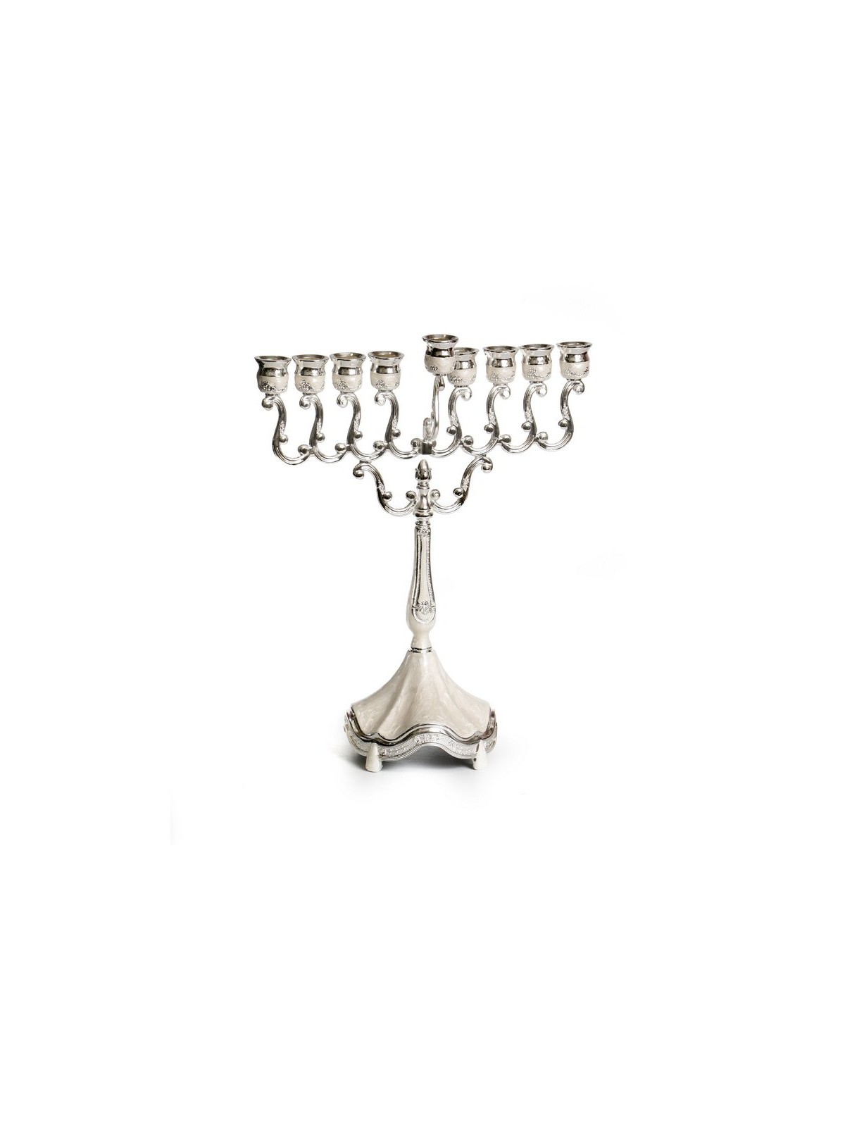 Nickel Plated Chanukah Menorah with Cream Colore... | Hanukkah Menorah
