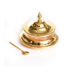 Glass and Gold Metal Honey Dish for Rosh ... | Jewish Gift from Israel