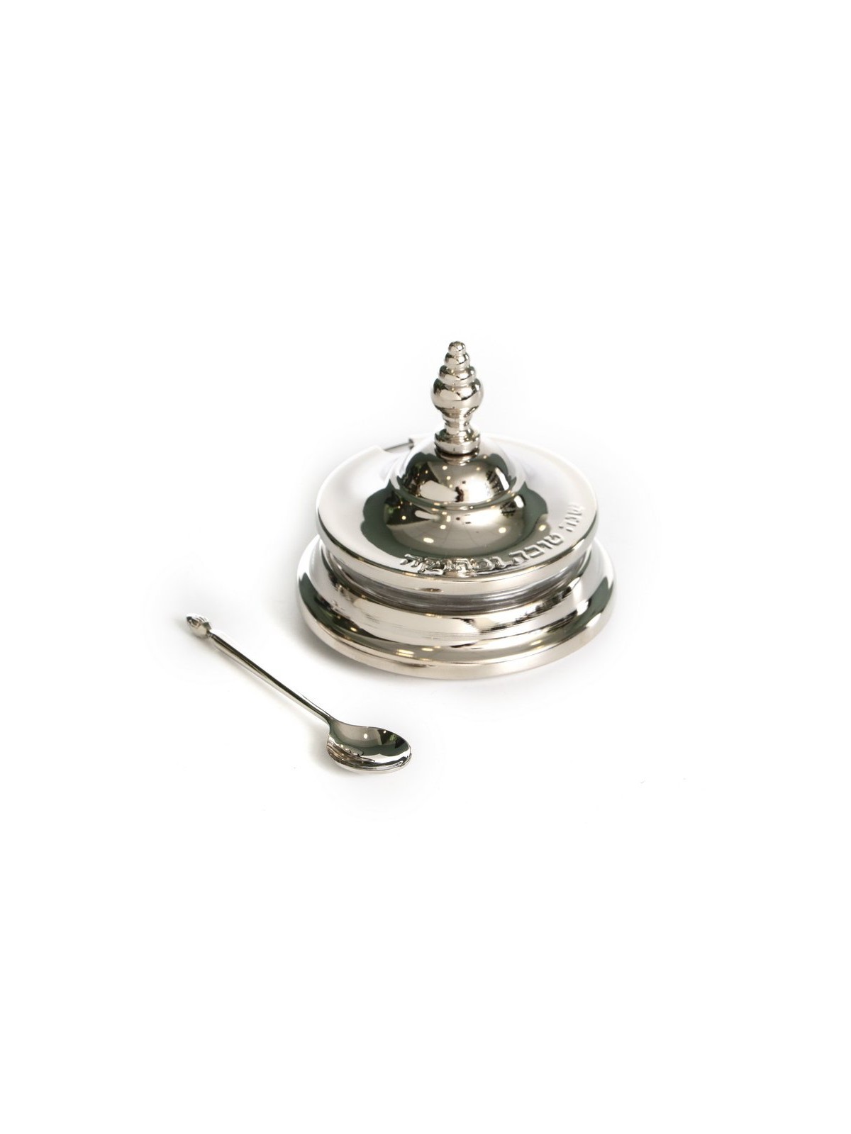 Glass and Silver Metal Honey Dish for Ros... | Jewish Gift from Israel