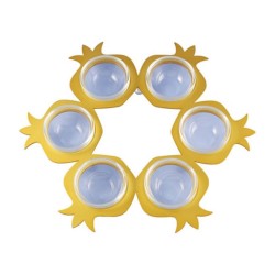 Shraga Landesman Seder Plate Gold Round Pomegranate ... | Seder Plates