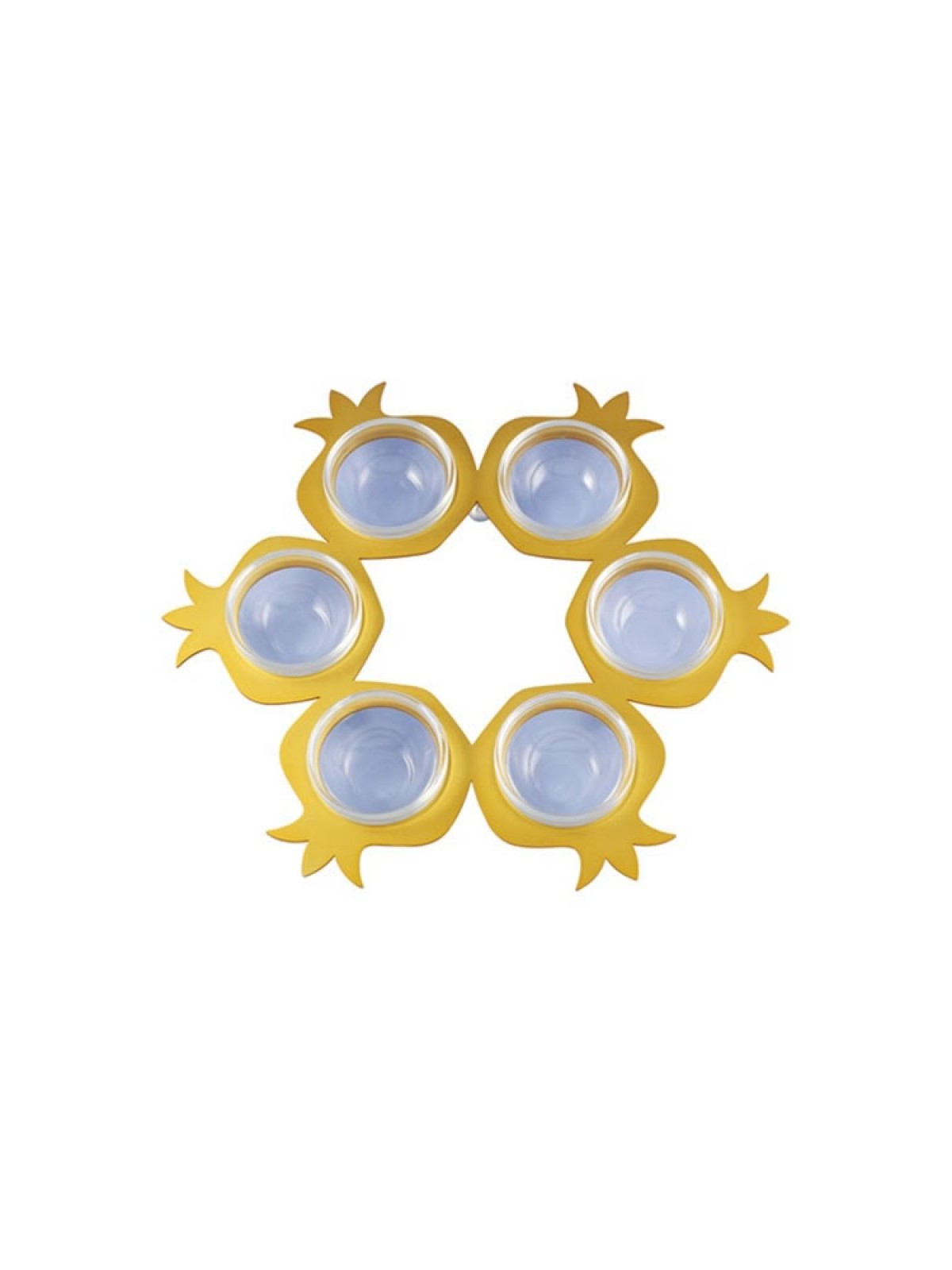 Shraga Landesman Seder Plate Gold Round Pomegranate ... | Seder Plates