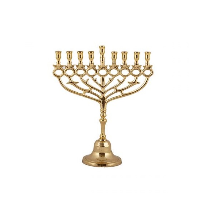 Yair Emanuel Gold Brass Chanukah Menorah with Po... | Hanukkah Menorah
