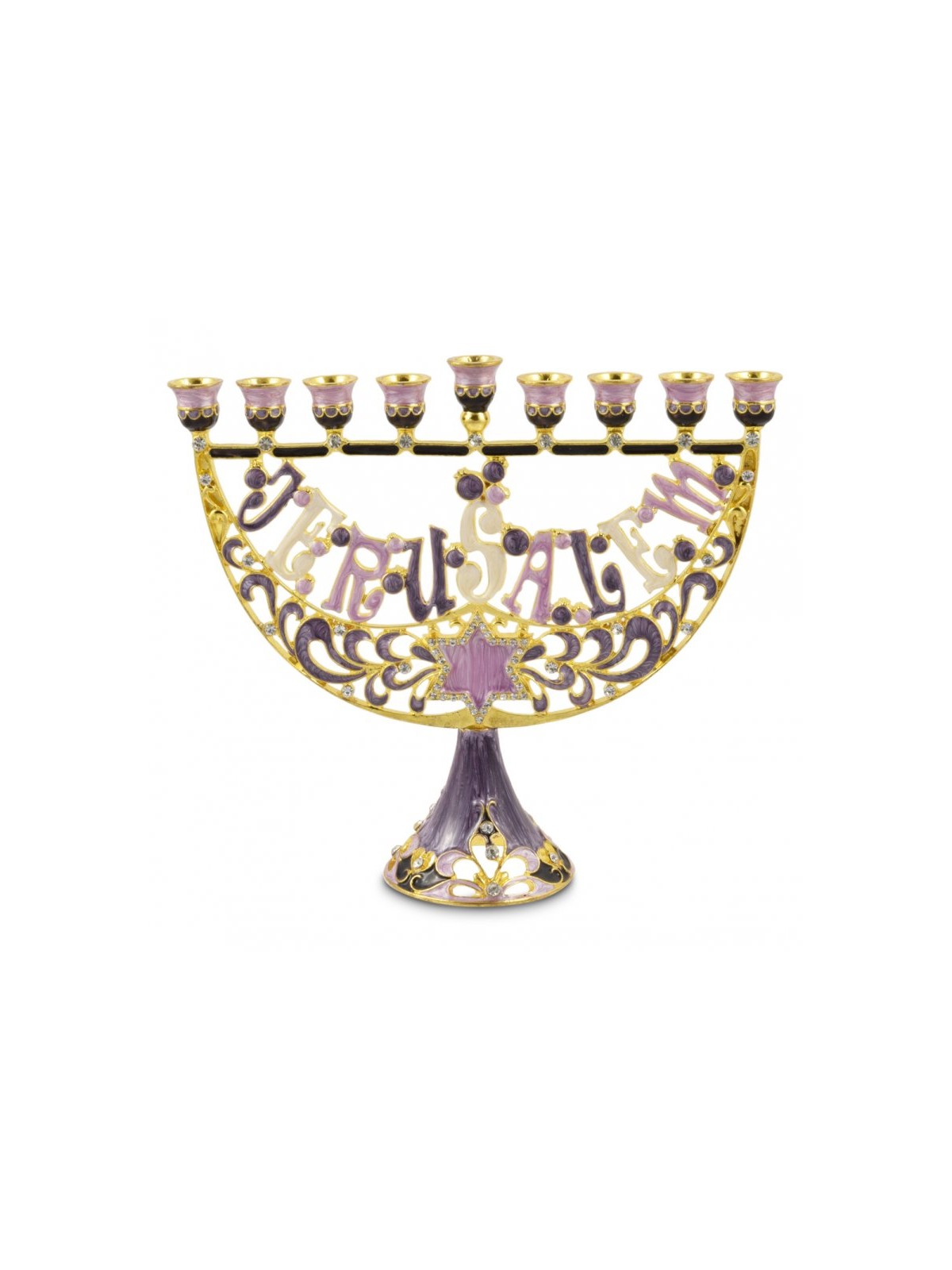 Enamel Menorah with Star of David Jerusalem Gold... | Hanukkah Menorah