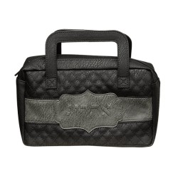 Black Faux Leather Etrog Holder Bag with Horizontal Gra... | Etrog Box