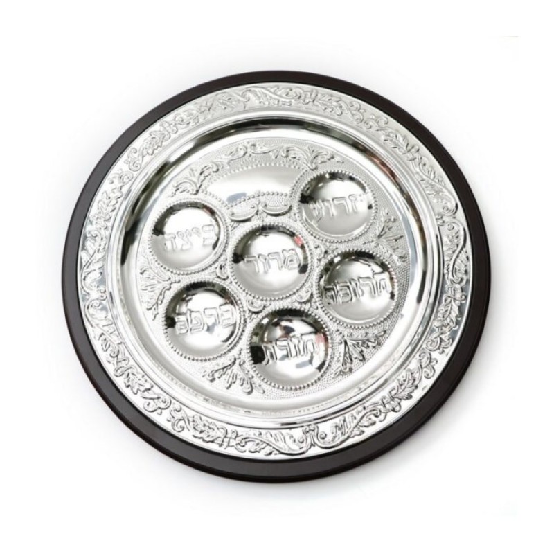 Pesach Passover Seder Plate Silver Plate on Wood Bas... | Seder Plates