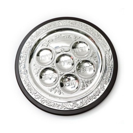 Pesach Passover Seder Plate Silver Plate on Wood Bas... | Seder Plates