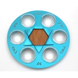 Shraga Landesman Sky Blue Star of David Seder Plate ... | Seder Plates