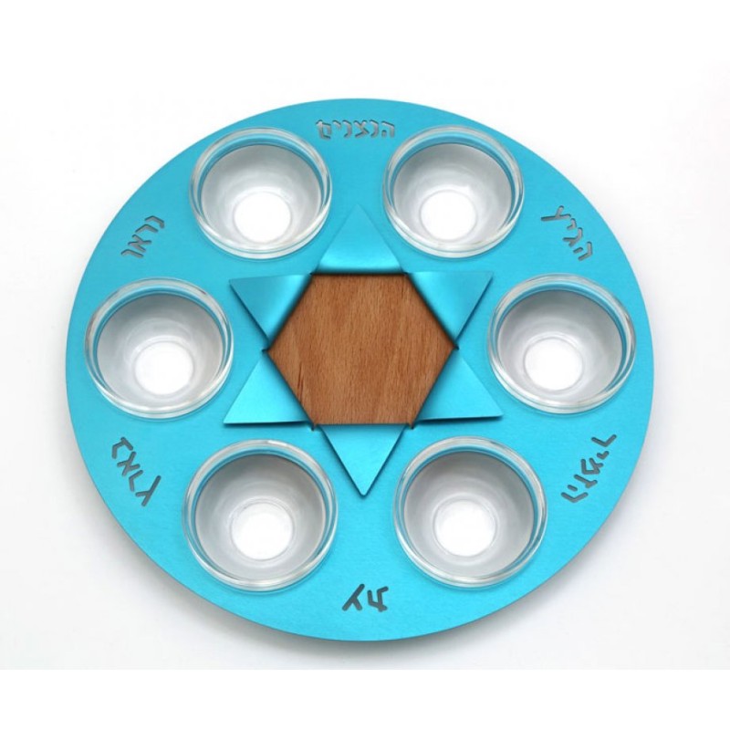 Shraga Landesman Sky Blue Star of David Seder Plate ... | Seder Plates