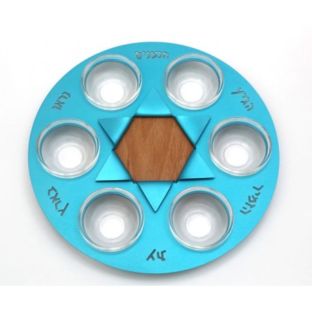 Shraga Landesman Sky Blue Star of David Seder Plate ... | Seder Plates