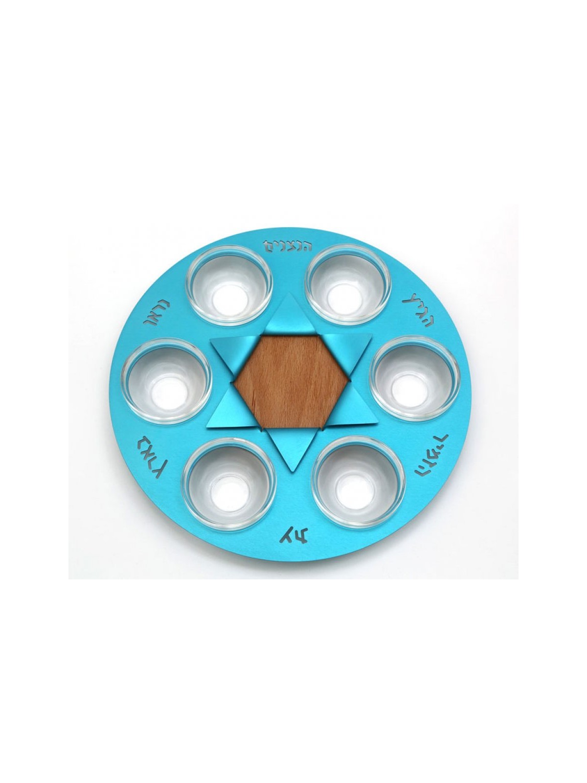 Shraga Landesman Sky Blue Star of David Seder Plate ... | Seder Plates