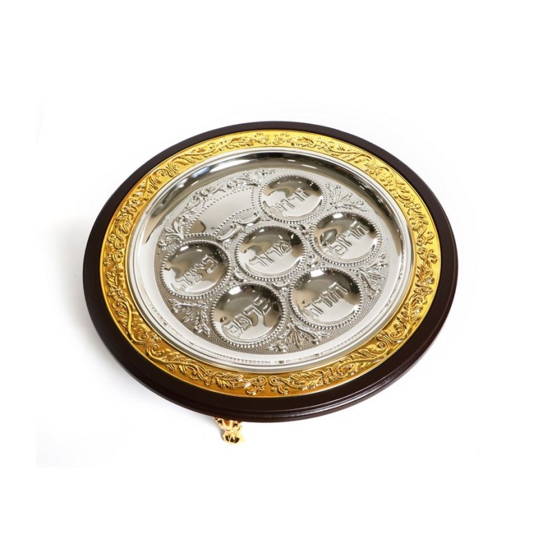 Two Tone Gold and Silver Plated and Wood Passover Se... | Seder Plates