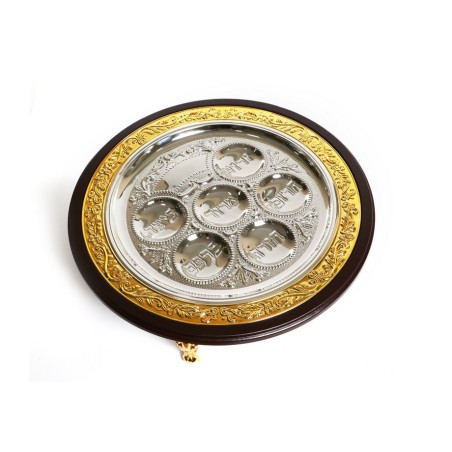 Two Tone Gold and Silver Plated and Wood Passover Se... | Seder Plates