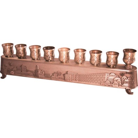 2 in 1 Copper Plated Menorah Jerusalem Engraving... | Hanukkah Menorah