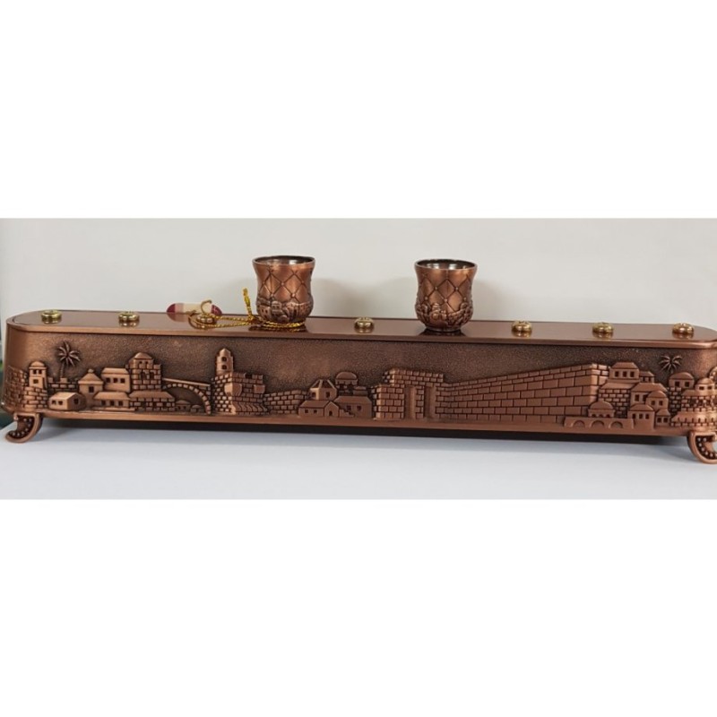 2 in 1 Copper Plated Menorah Jerusalem Engraving... | Hanukkah Menorah