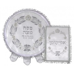 Matzah Cover and Afikoman Bag Set Silver... | Matzah & Afikoman Covers