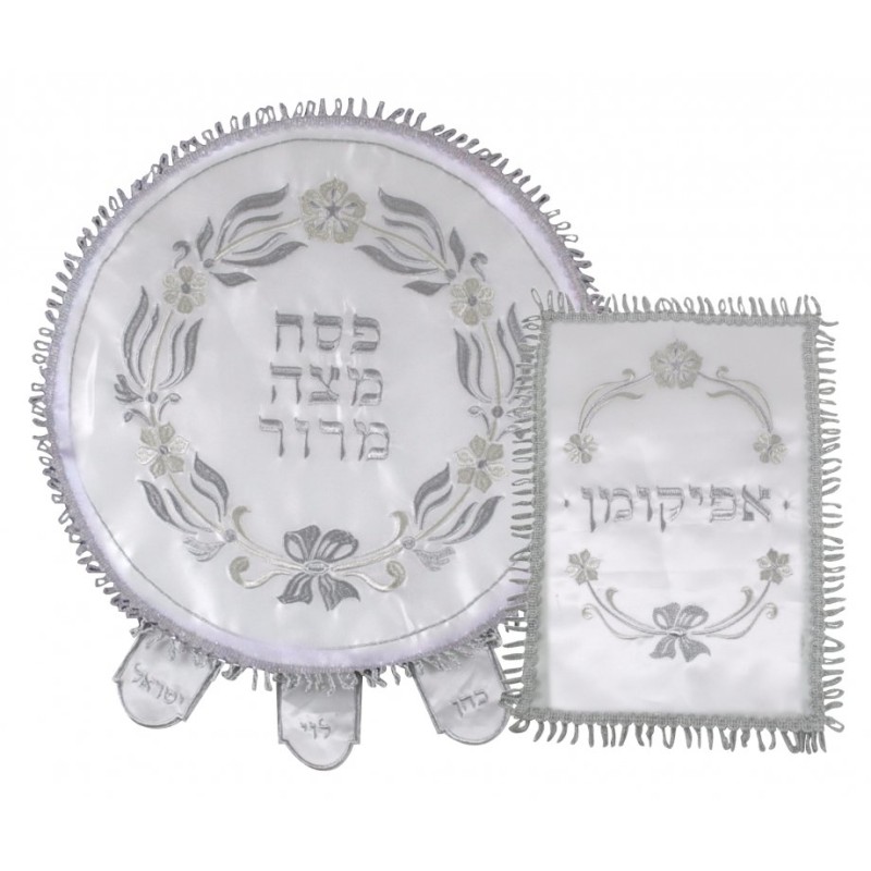 Matzah Cover and Afikoman Bag Set Silver... | Matzah & Afikoman Covers