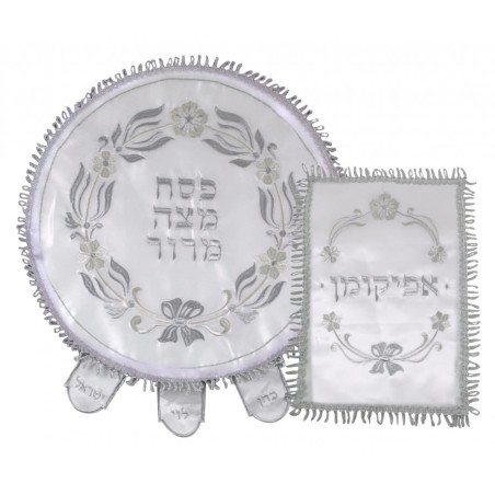 Matzah Cover and Afikoman Bag Set Silver... | Matzah & Afikoman Covers