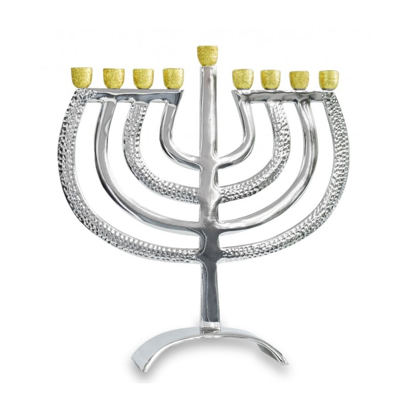 Silver Chanukah Menorah Hammered Branches Glitte... | Hanukkah Menorah