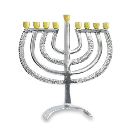 Silver Chanukah Menorah Hammered Branches Glitte... | Hanukkah Menorah