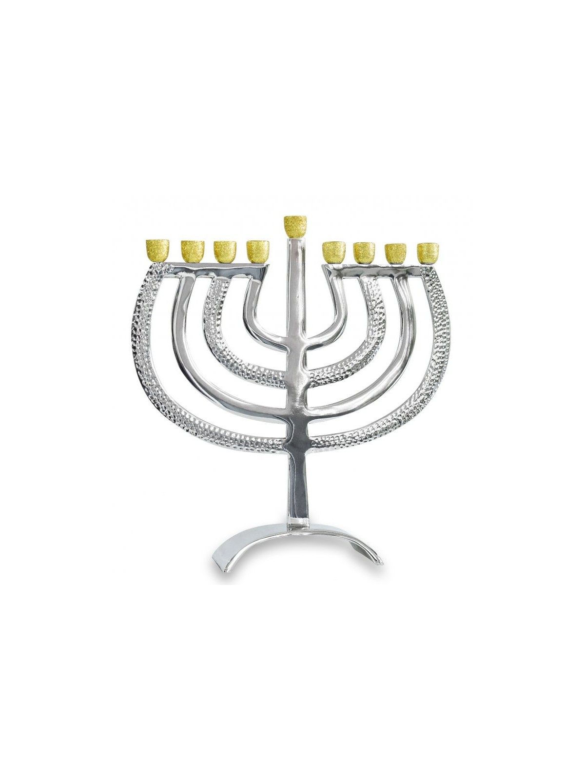 Silver Chanukah Menorah Hammered Branches Glitte... | Hanukkah Menorah