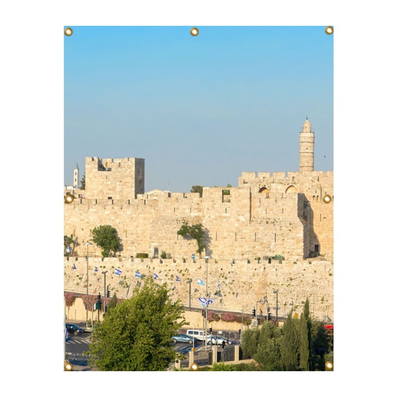 Panoramic Jerusalem Old City Walls Sukkah Sing... | Sukkah Decorations