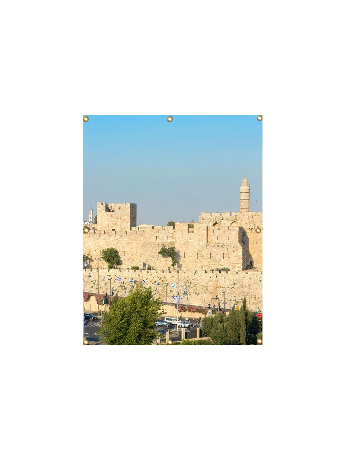 Panoramic Jerusalem Old City Walls Sukkah Sing... | Sukkah Decorations