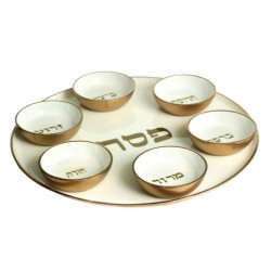 Gold and White Seder Plate with Six Matching Bowls %... | Seder Plates